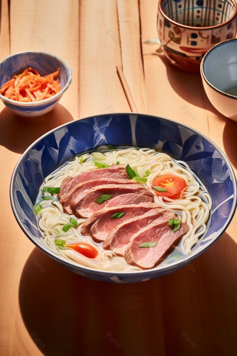 一碗美味的嫩牛肉拉面美食健康食物摆放在桌子上,高清,摄影图,摄影图片,图片大全,摄影图免费下载